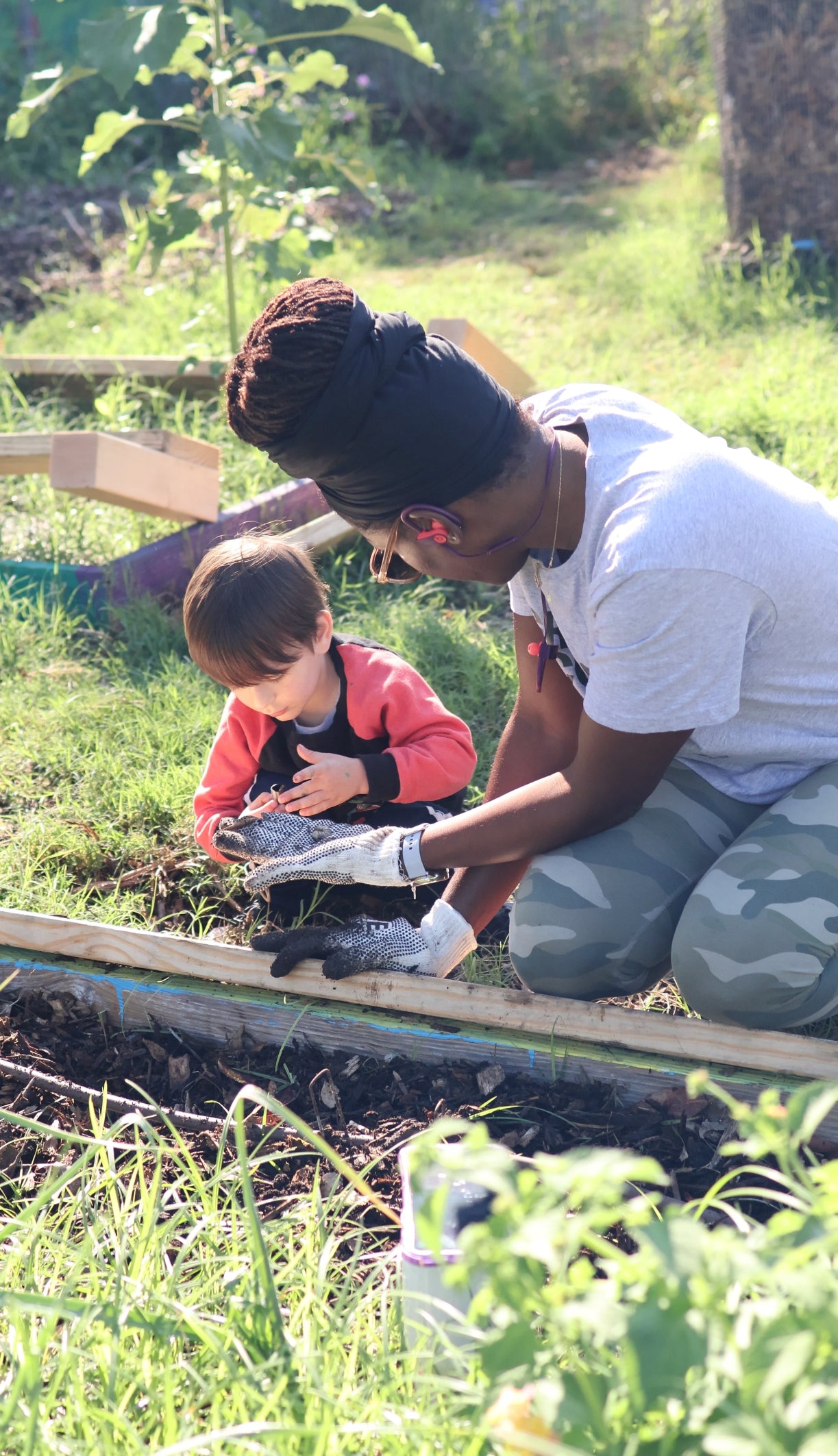 Volunteers working in garden